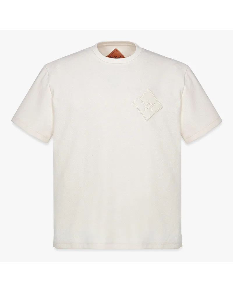 MCM Bouclé-T-Shirt mit Logoaufnäher Ivory