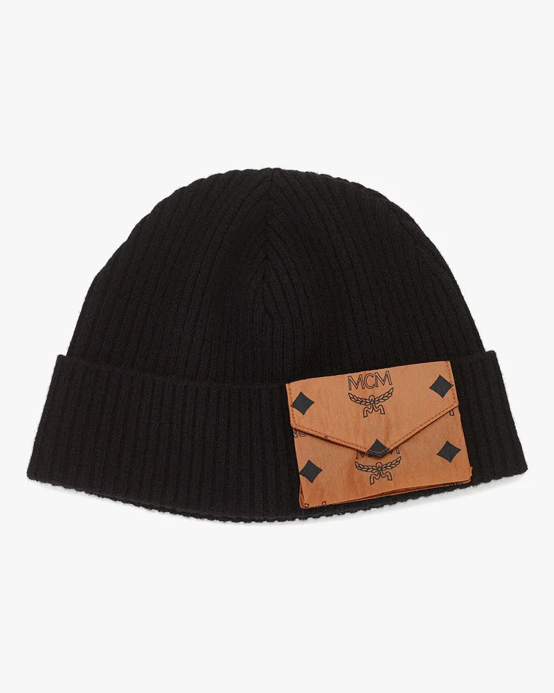 MCM Wollbeanie mit ECONYL®-Fach mit Monogramm-Print Black