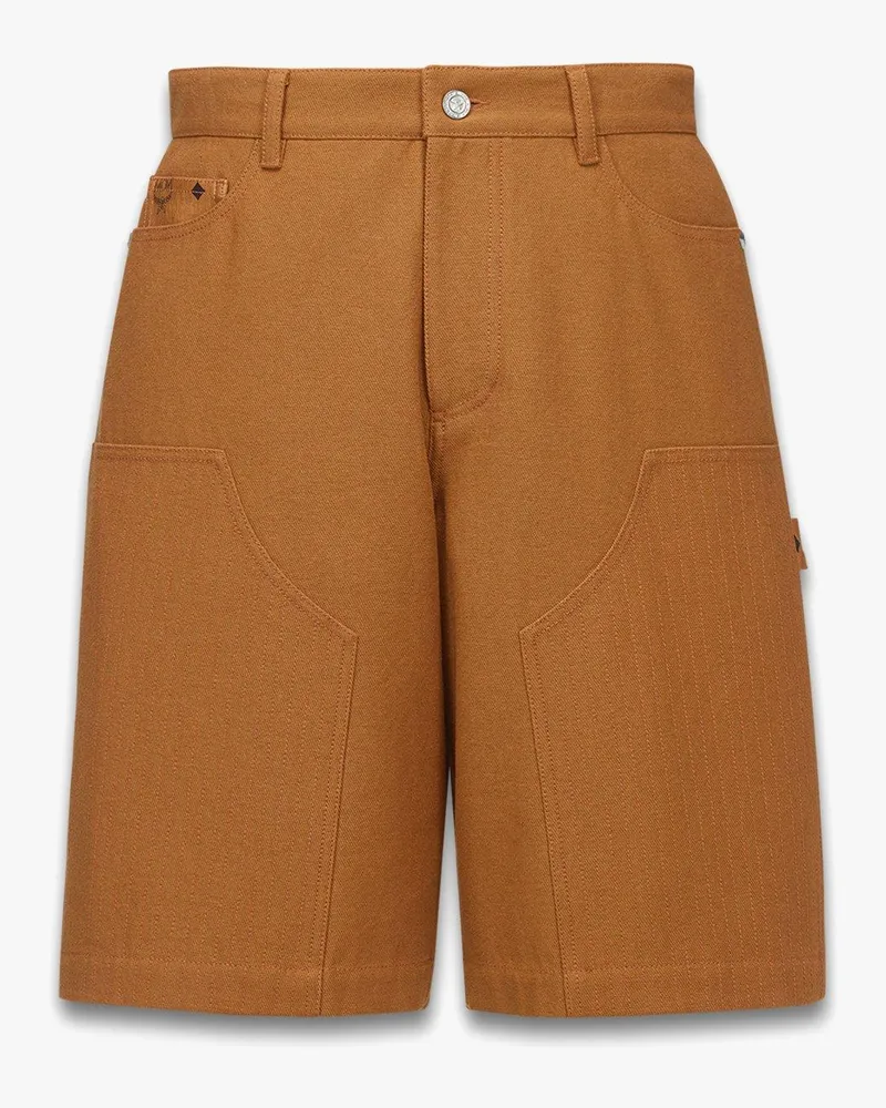 MCM Shorts aus Baumwoll-Twill und Leder mit Monogramm-Print Cognac
