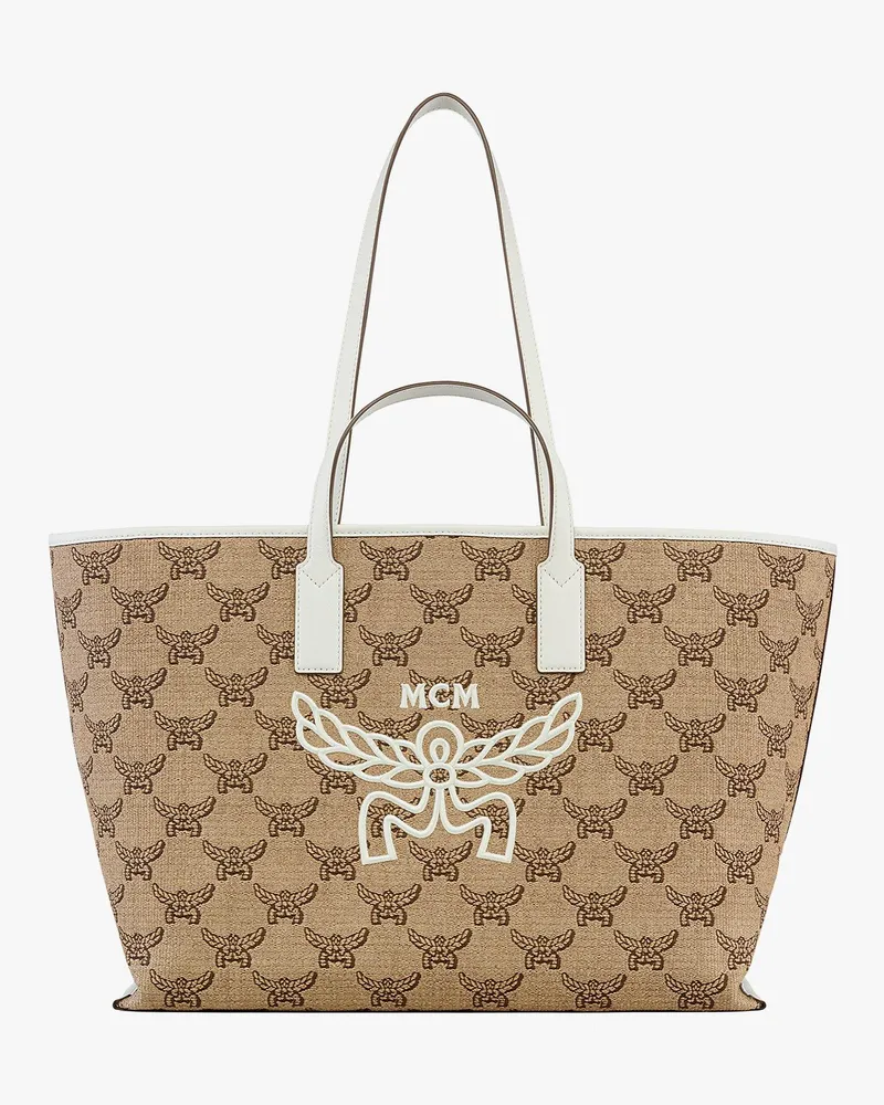 MCM Himmel Shopper in Lauretos Raffia Jacquard Natural