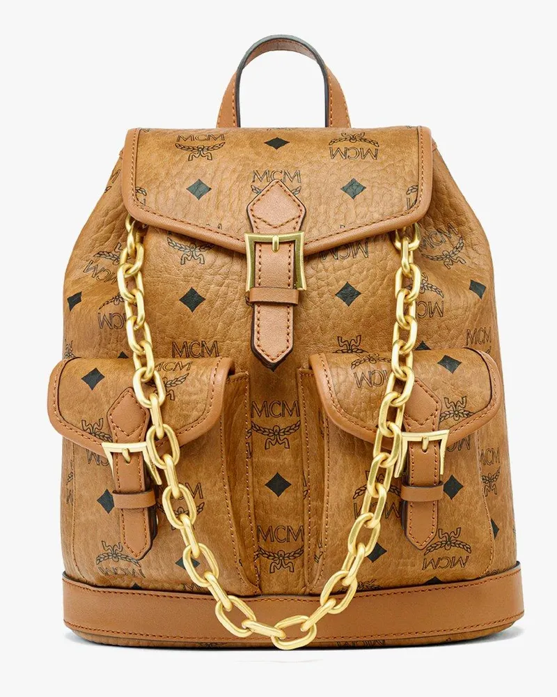 MCM Aren Rucksack mit Kordelzug in Visetos Cognac