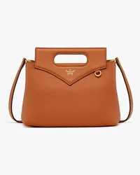 MCM Soft Diamond Umhängetasche aus genarbtem Leder Terracotta