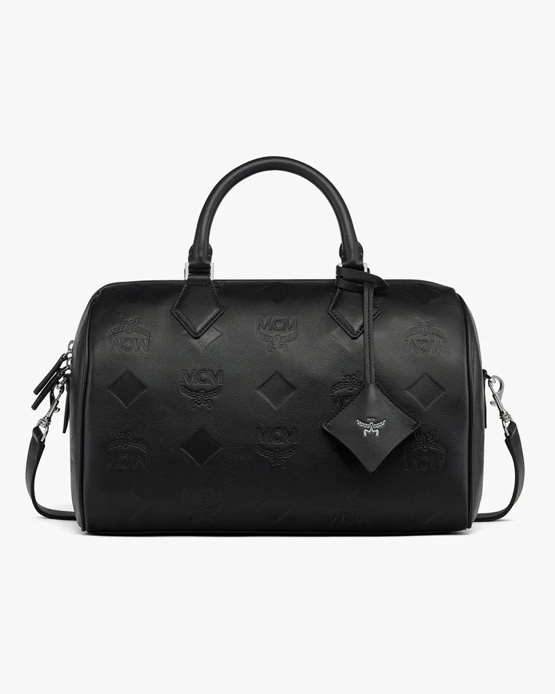 MCM Ella Boston Tasche aus Leder mit Maxi-Monogramm Black