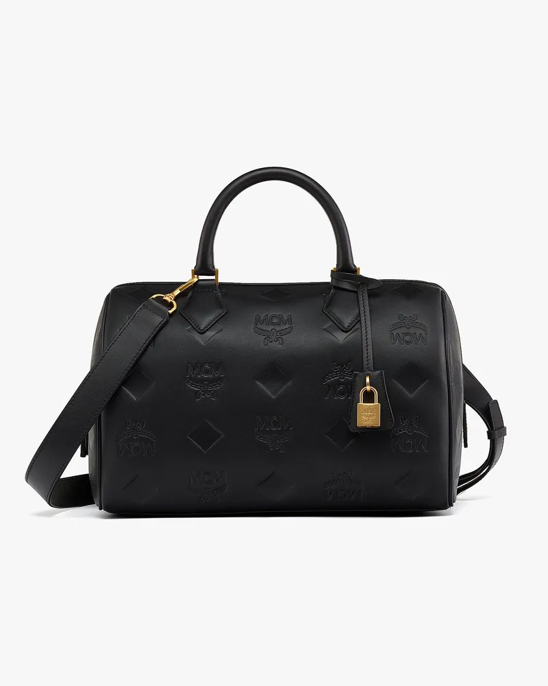 MCM Ella Boston Tasche aus Leder mit Maxi-Monogramm Black