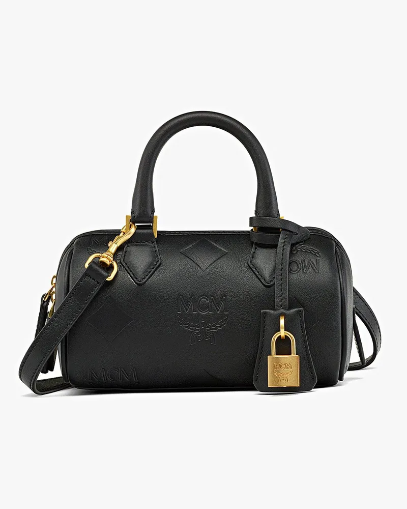 MCM Ella Boston Tasche aus Leder mit Maxi-Monogramm Black