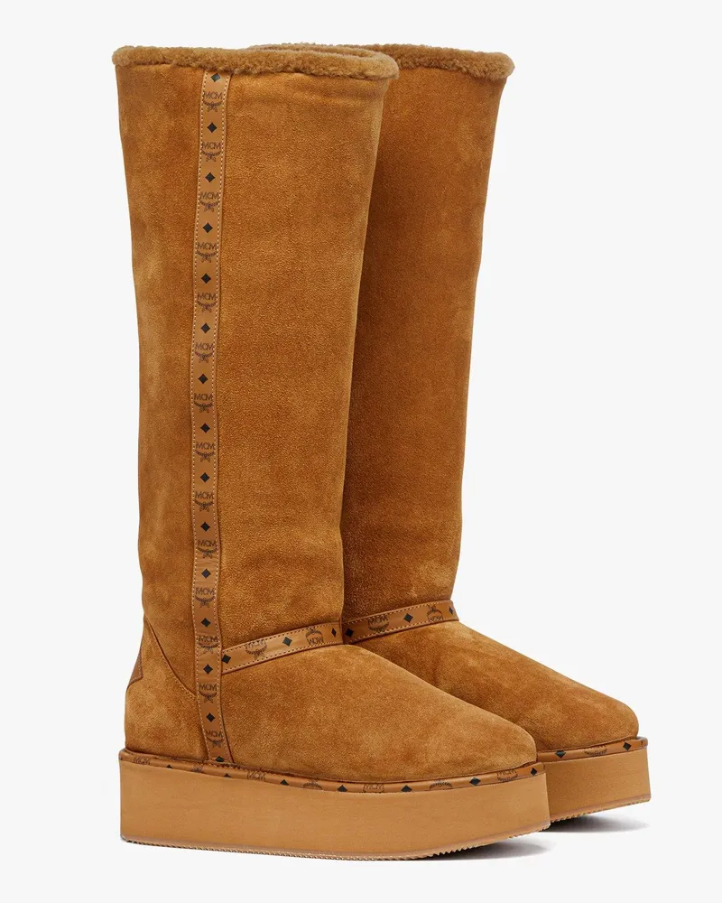 MCM Stiefel aus Kalbsveloursleder Cognac