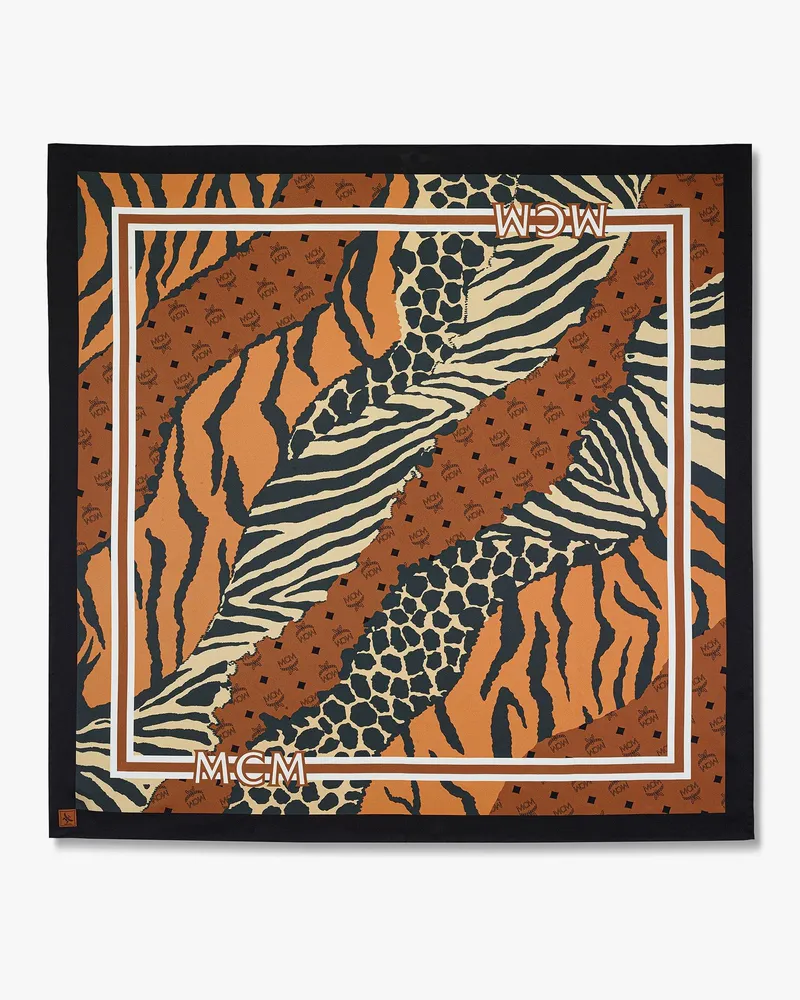 MCM Seidenschal mit Animal-Print Cognac