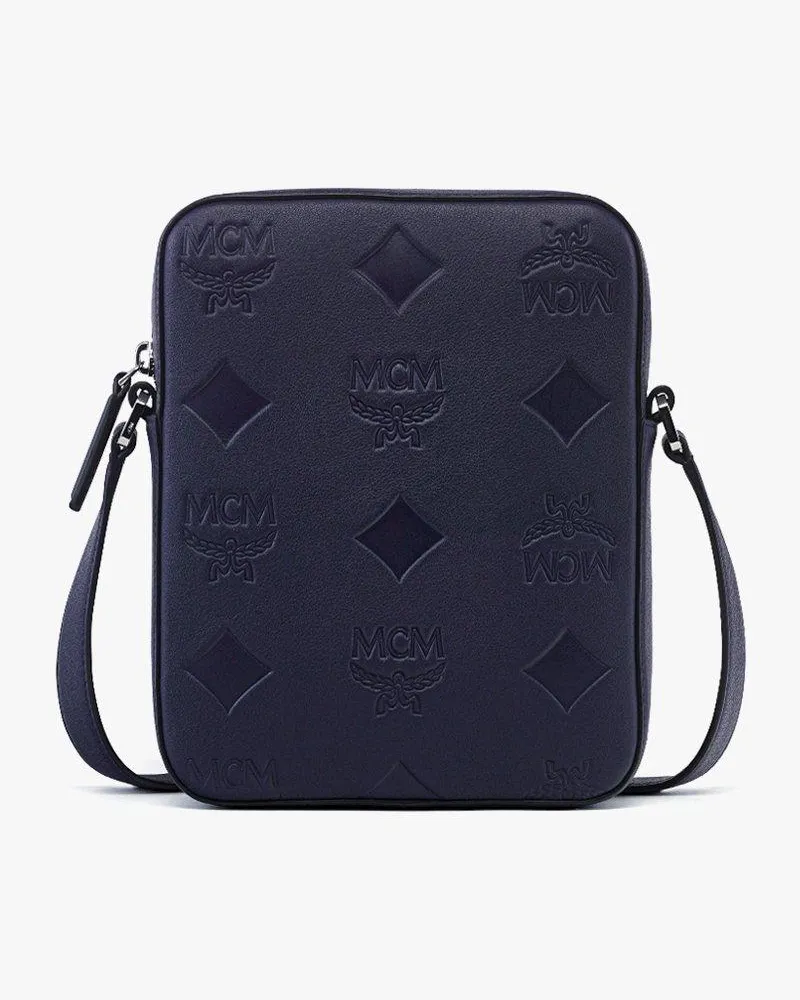 MCM Klassik Umhängetasche aus Leder mit Maxi-Monogramm Navy
