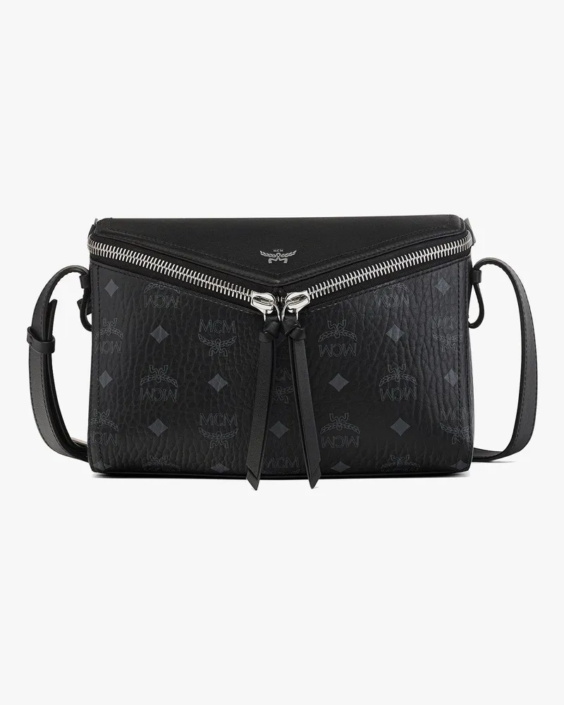 MCM Diamant 3D Schultertasche in Visetos Leder-Mix Black