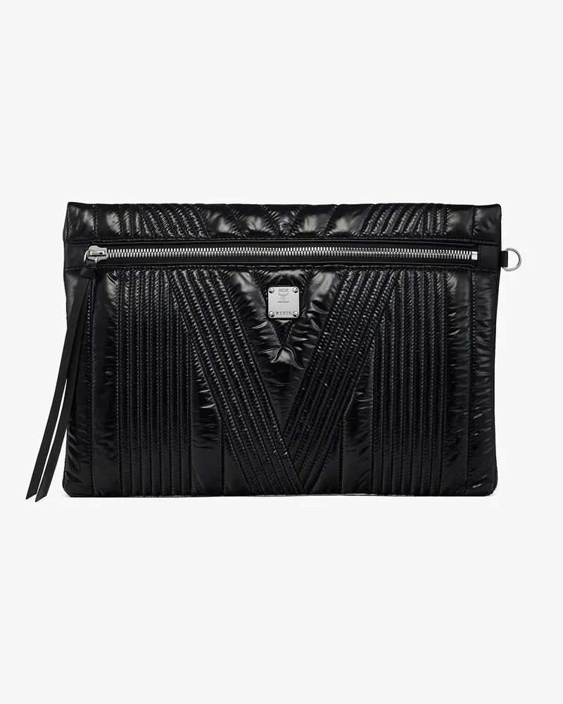 MCM Kissen Reissverschluss-Pouch aus Nylon mit gestepptem „M"-Motiv Black