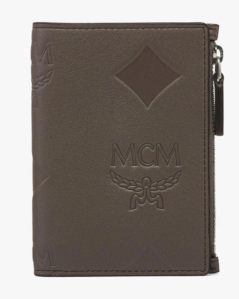 MCM Aren Portemonnaie aus Leder mit Maxi-Monogramm und Schnappverschluss Morel