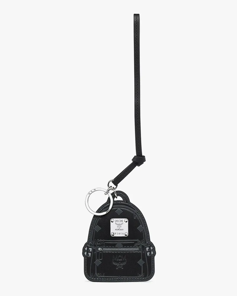 MCM 2D Stark Rucksack-Anhänger aus Leder mit Monogramm-Print Black