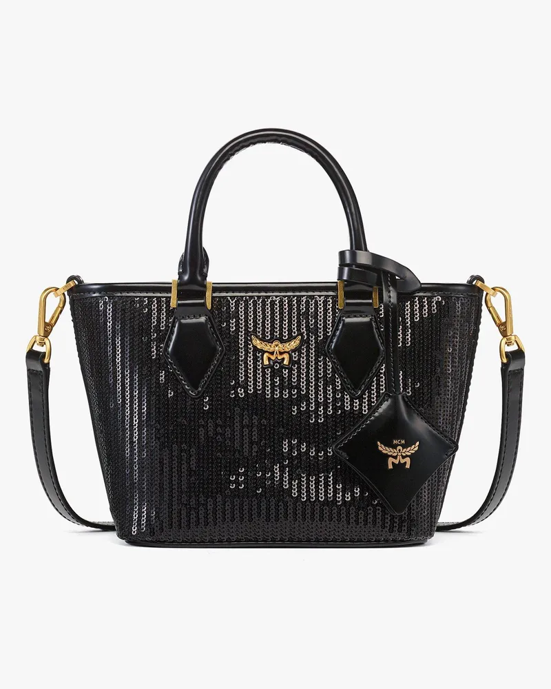 MCM Aren Shopper aus Lammleder mit Paillettenbesatz Black