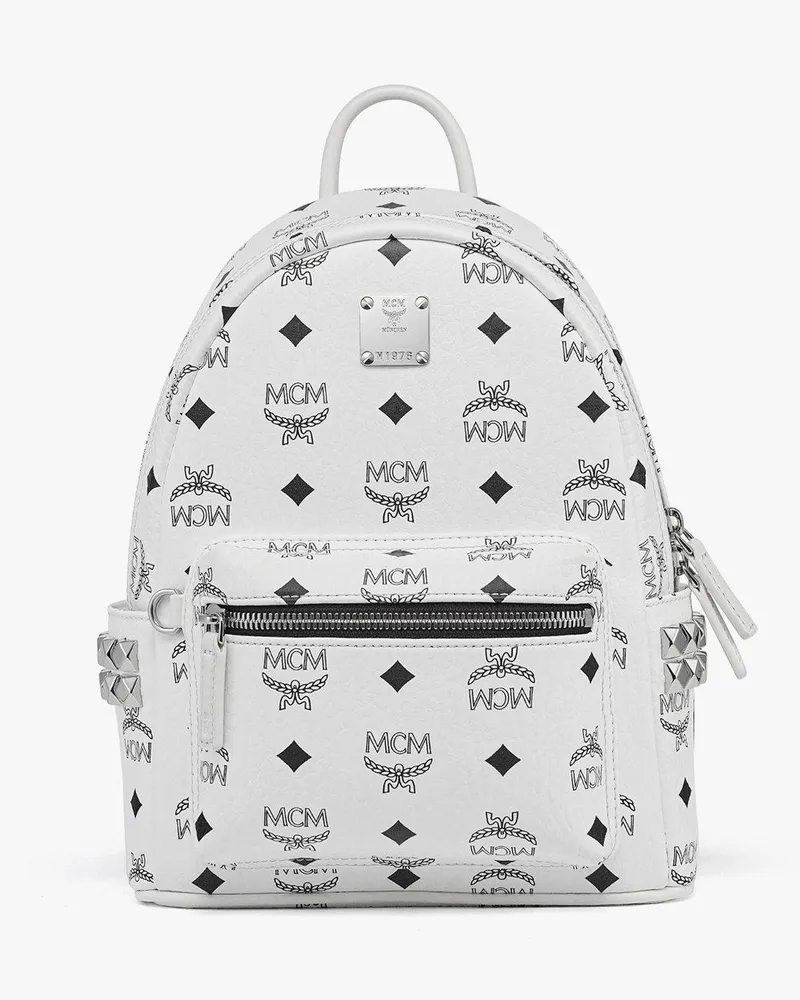 MCM Stark Rucksack in Visetos mit seitlichen Nieten White