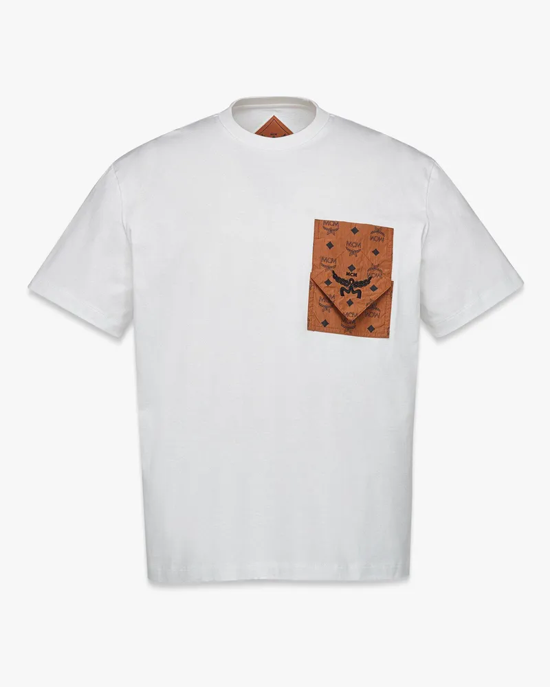 MCM T-Shirt aus Bio-Baumwolle mit aufgesetzter Monogramm-Tasche White