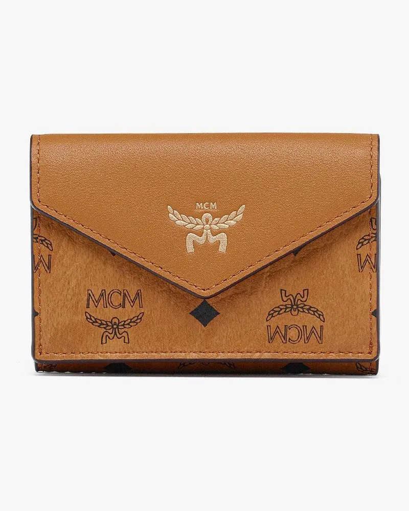 MCM Aren dreifach gefaltetes Portemonnaie in Visetos Cognac