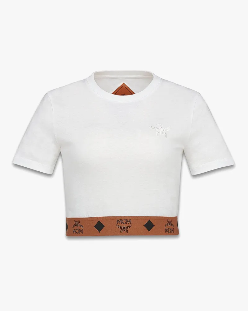 MCM T-Shirt aus Bio-Baumwolle mit Monogramm-Print und verkürzter Passform White