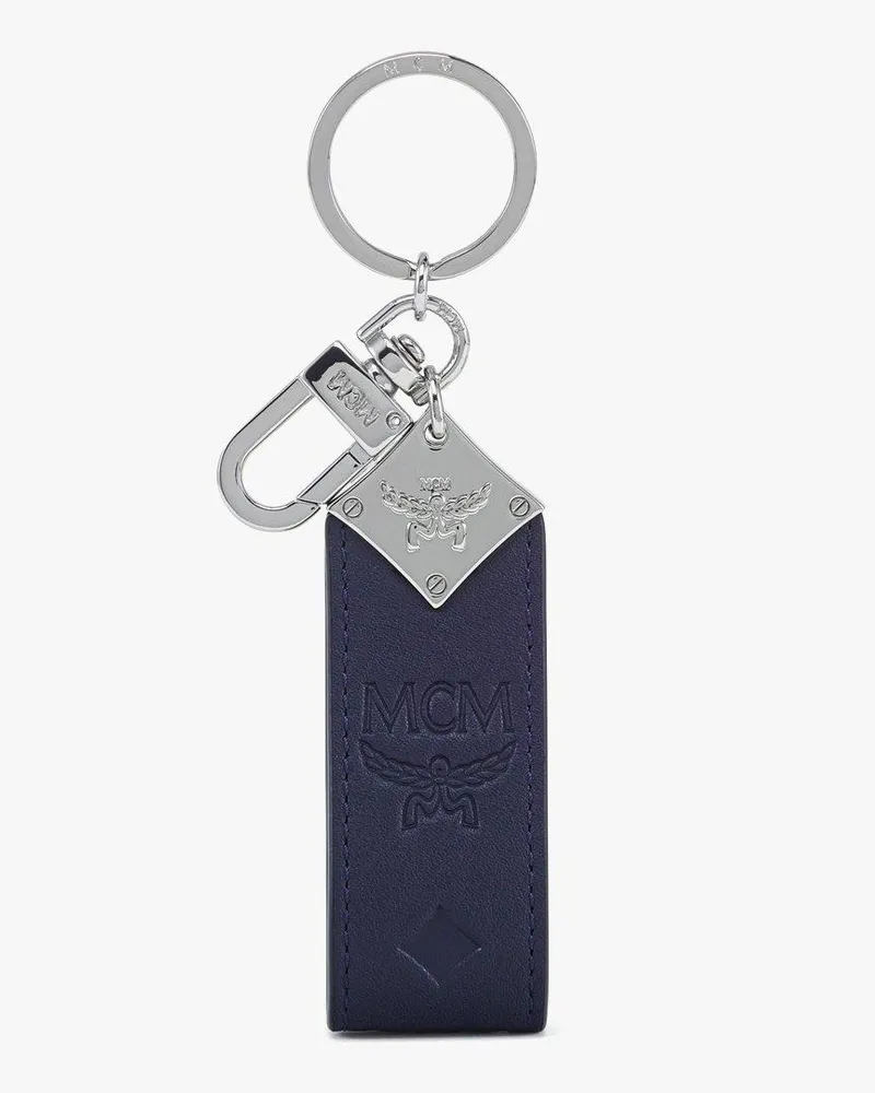 MCM Aren Schlüsselanhänger aus Leder mit Monogramm Navy