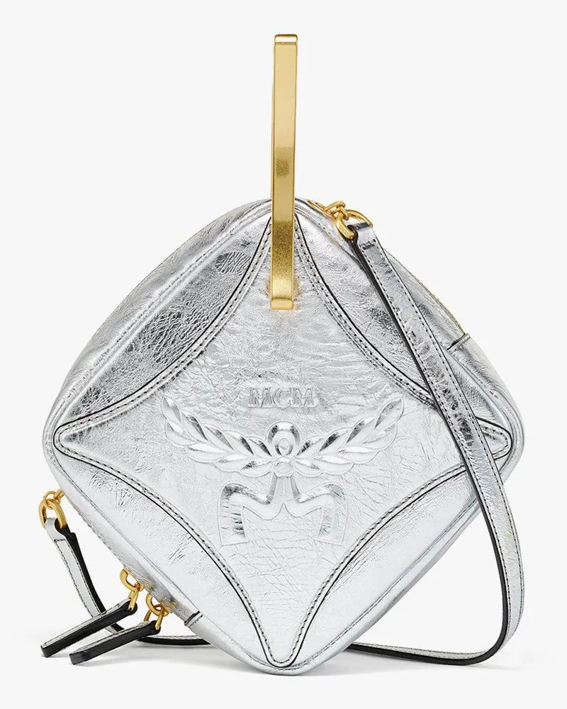 MCM Diamond Logo Umhängetasche aus Kalbsleder in Metallic-Optik Silver