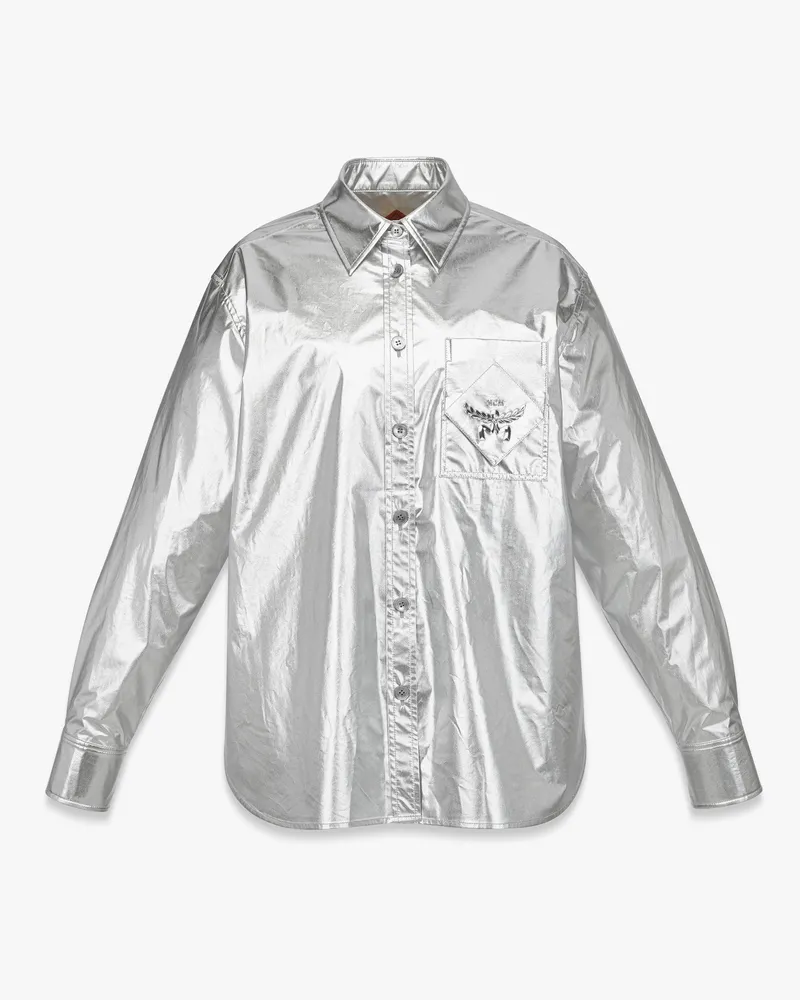 MCM Oversize-Hemd in Metallic-Polyester Silver