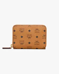 MCM Brieftasche mit Reissverschluss in Visetos Cognac