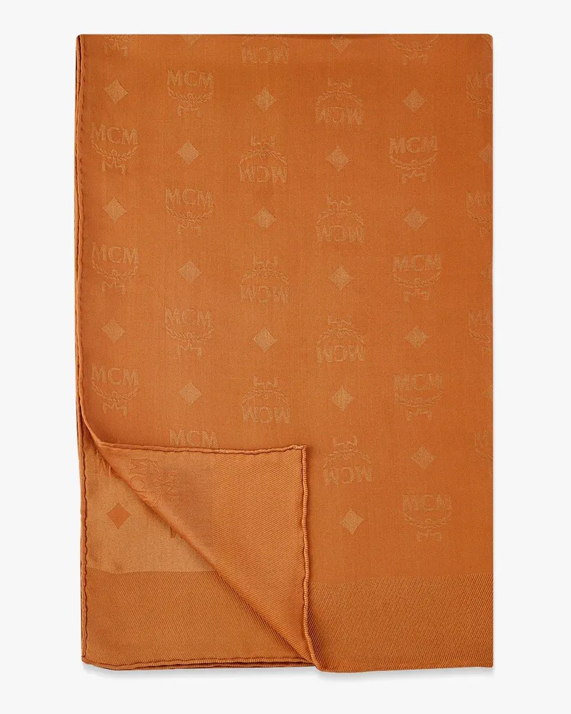 MCM Rechteckiger Seidenschal mit Monogramm Cognac