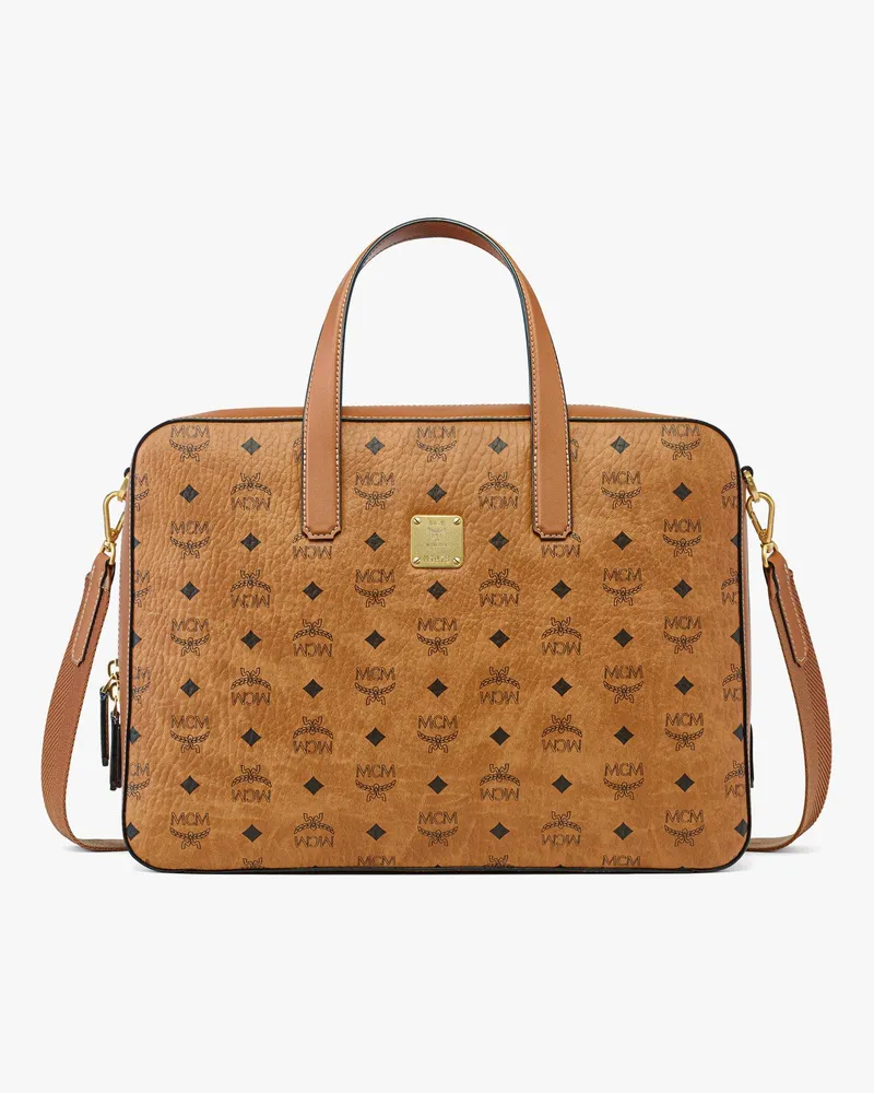 MCM Aren Tragetasche in Visetos Leder-Mix Cognac