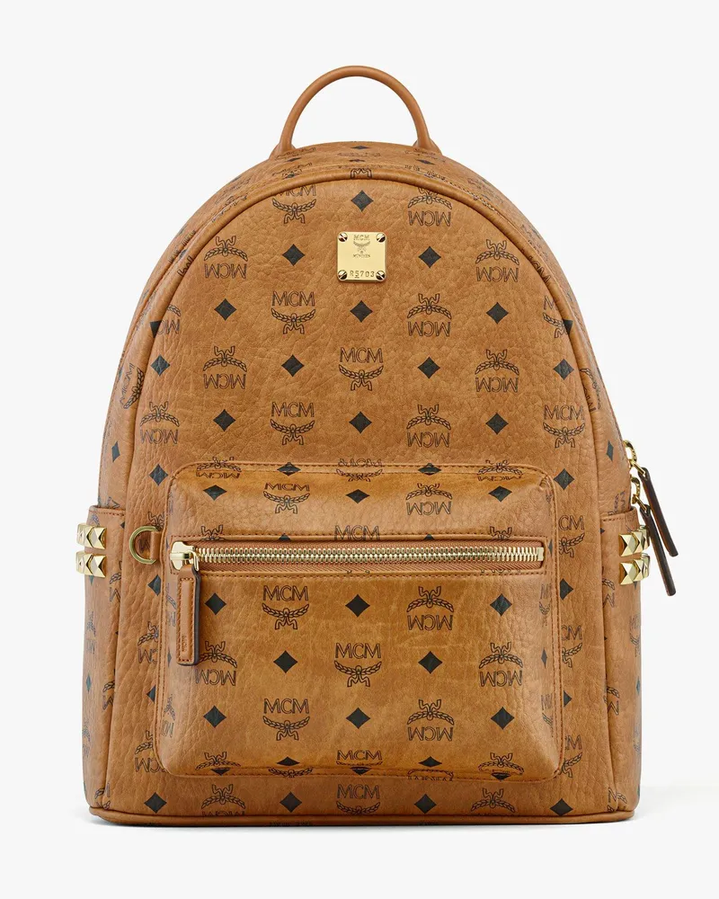 MCM Stark Rucksack in Visetos mit seitlichen Nieten COGNAC VISETOS Cognac