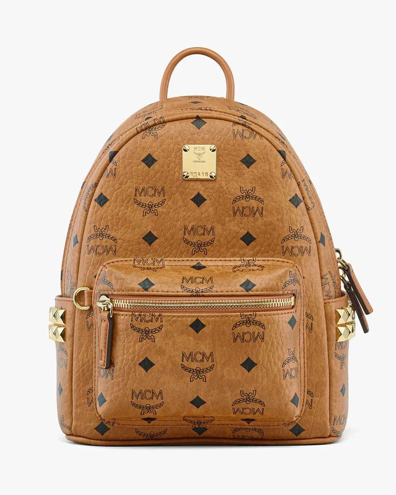 MCM Stark Rucksack in Visetos mit seitlichen Nieten COGNAC VISETOS Cognac