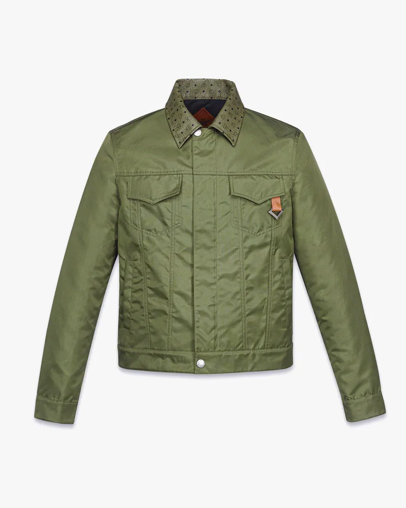 MCM Jacke aus ECONYL® und Leder mit Monogramm-Print Khaki