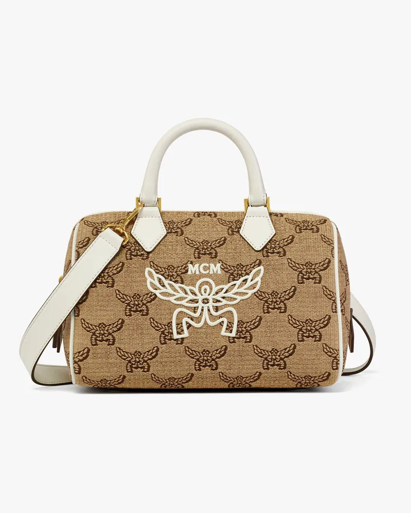 MCM Ella Boston Tasche aus Lauretos-Raffia-Jacquard Natural