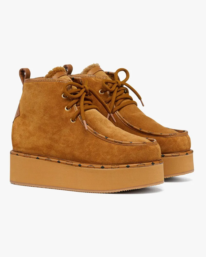 MCM Plateaustiefel aus Kalbsveloursleder Cognac