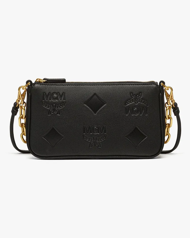 MCM Aren Umhängetasche aus Leder mit Kette und Maxi-Monogramm Black