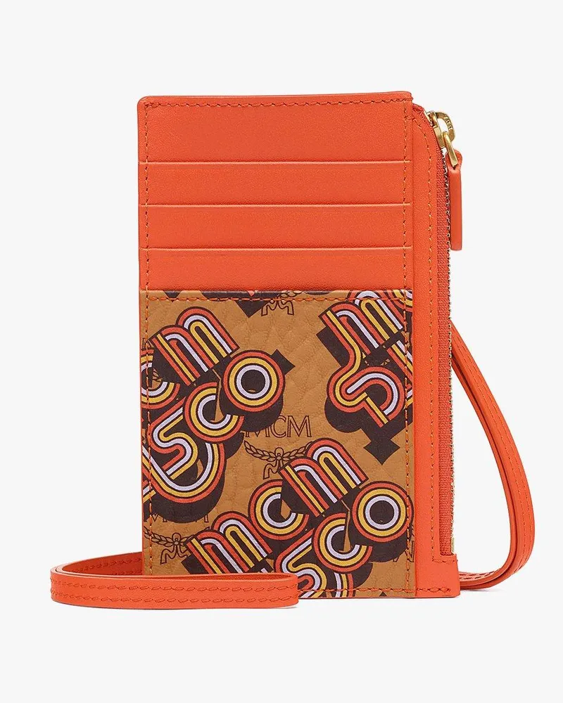 MCM Aren Kartenetui mit Trageriemen in Disco Visetos Cognac