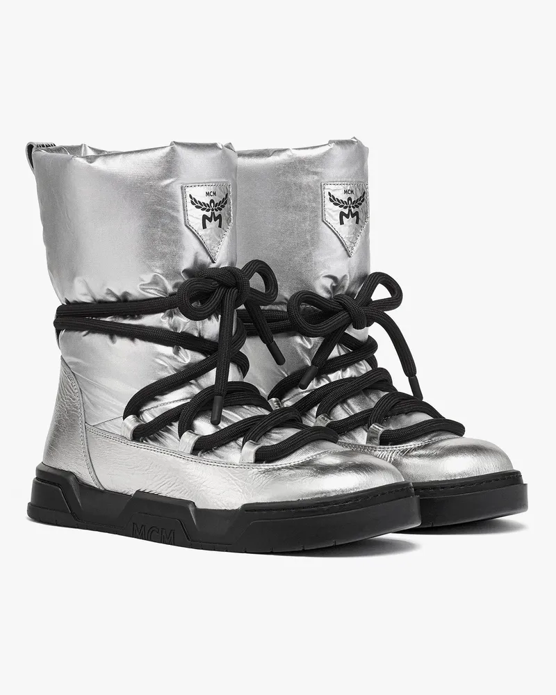MCM Knöchelhohe Stiefel Skyward aus Kalbsleder in Metallic-Optik Silver