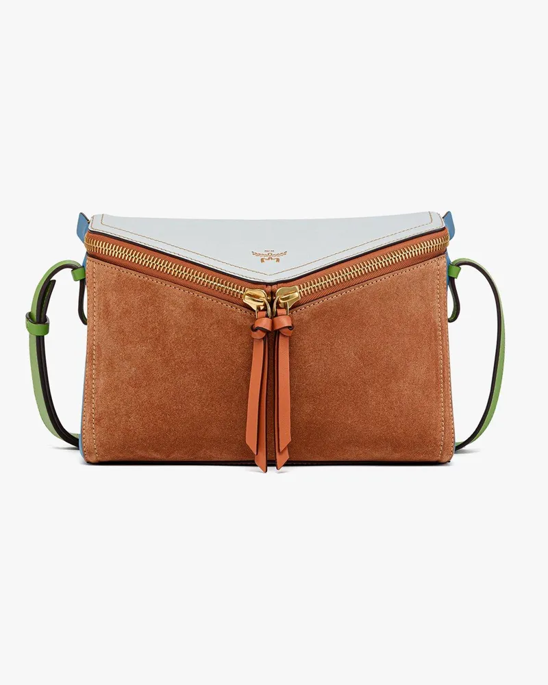 MCM Diamant 3D Schultertasche aus Veloursleder und Kalbsleder Multi