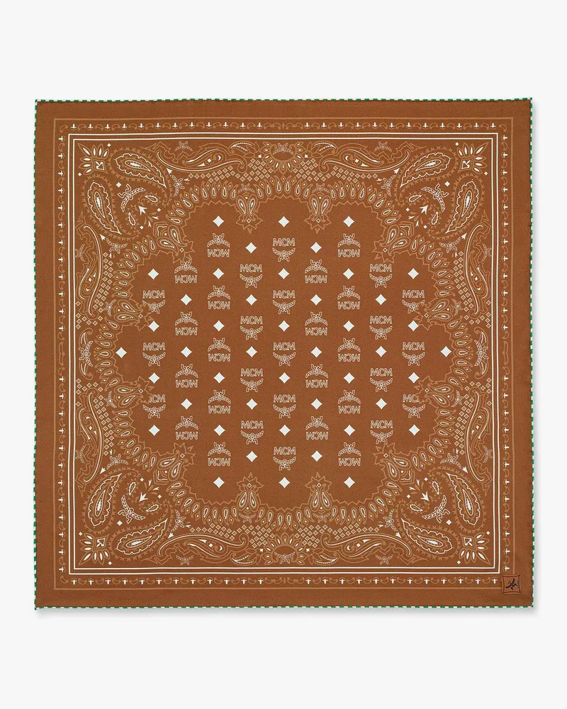 MCM Baumwoll-Seiden-Halstuch mit Paisley-Print Cognac