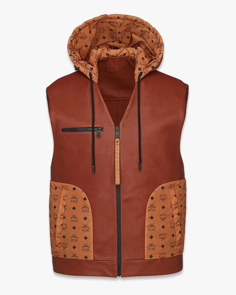 MCM Wendeweste aus Lammleder und Monogramm-Nylon Brown