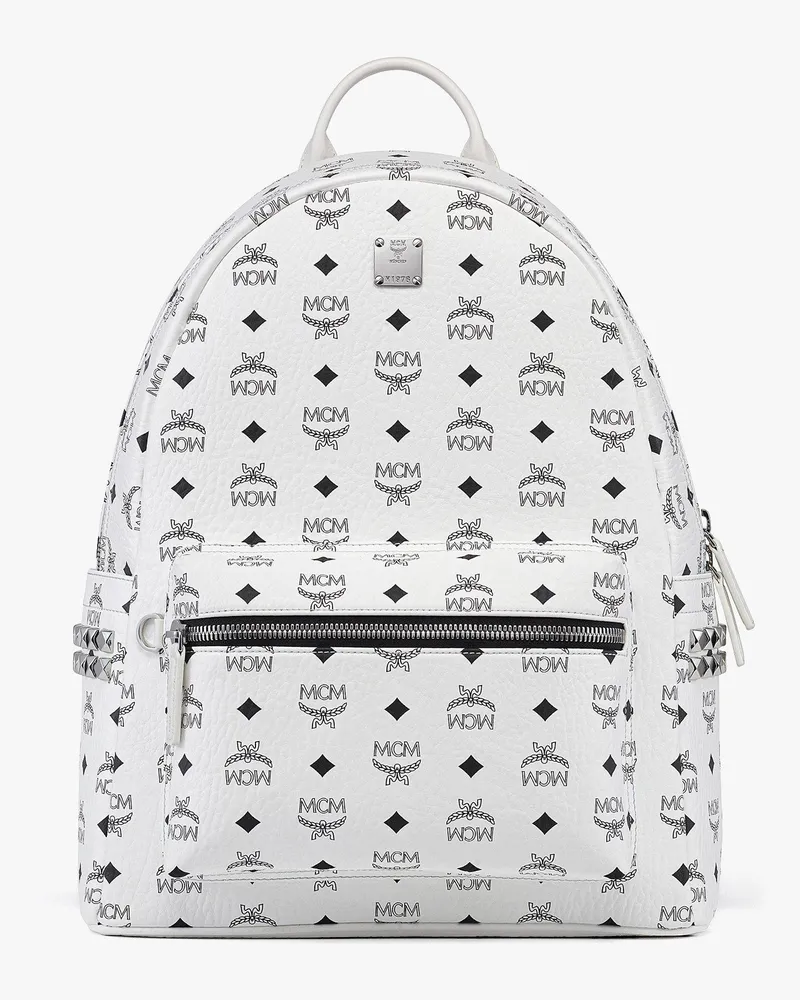 MCM Stark Rucksack in Visetos mit seitlichen Nieten WHITE VISETOS White