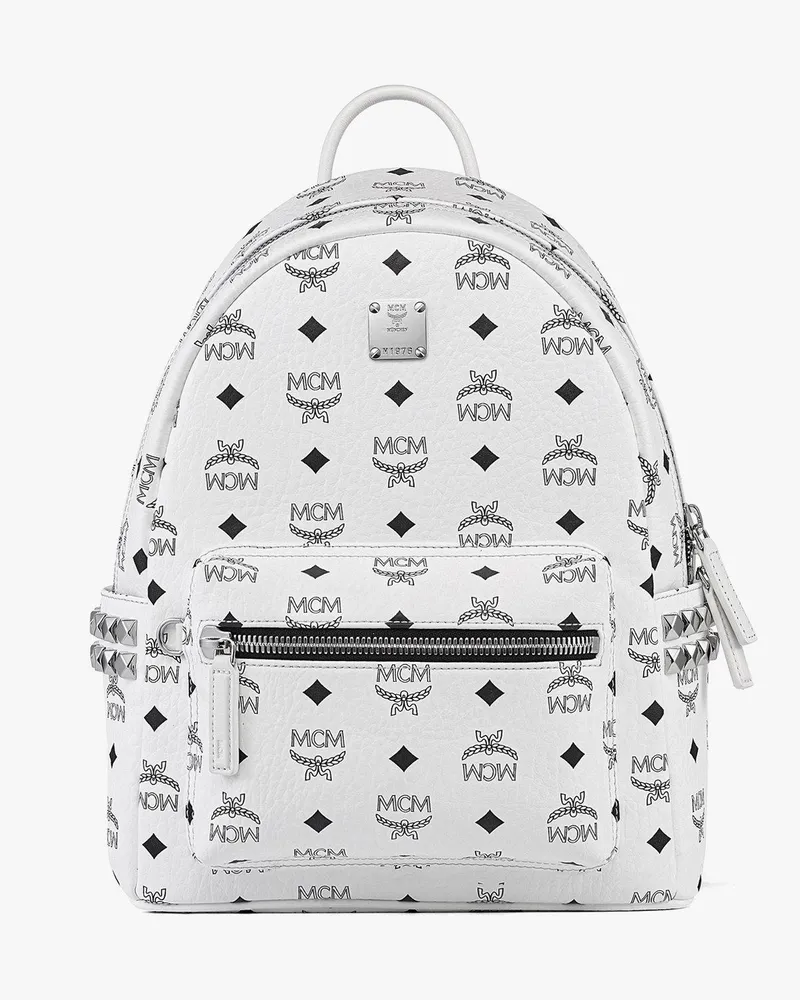 MCM Stark Rucksack in Visetos mit seitlichen Nieten WHITE VISETOS White