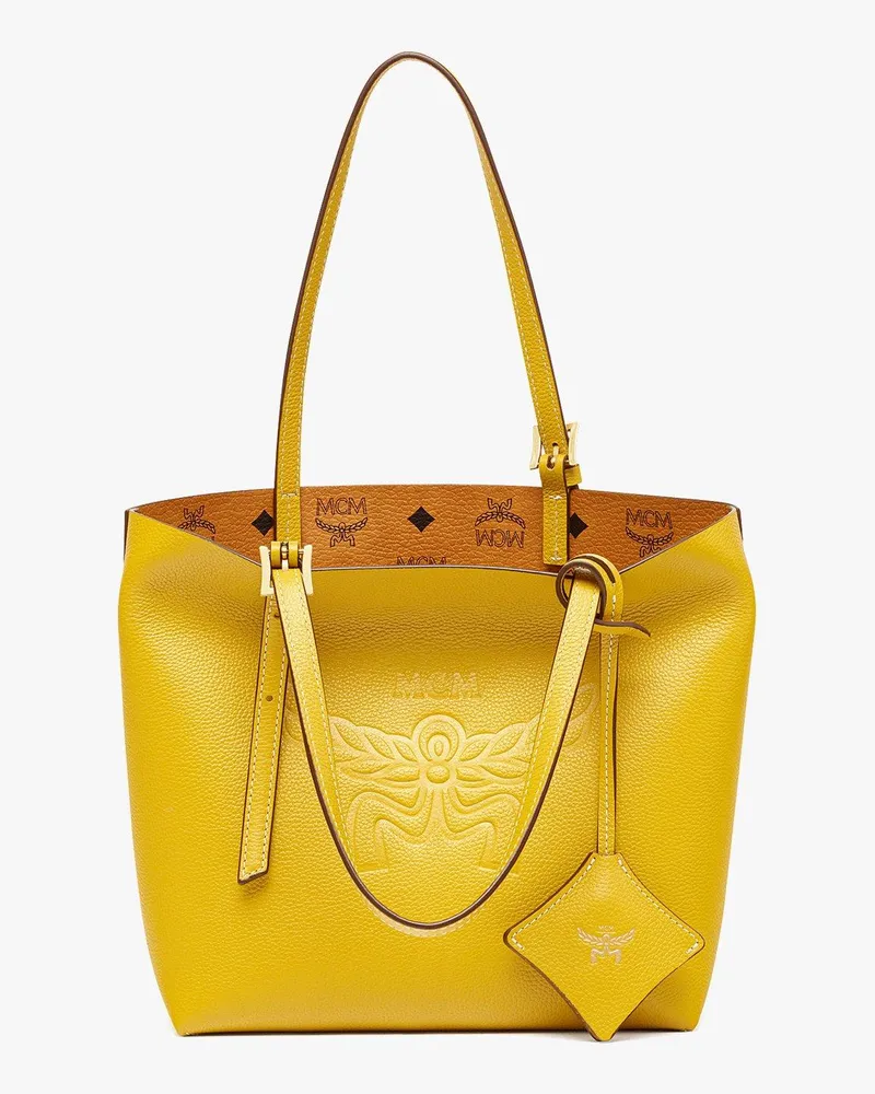 MCM Himmel Shopper aus Leder mit Logoprägung Lemon