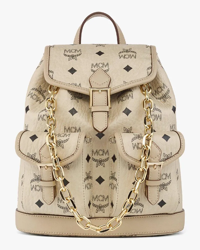 MCM Aren Kordelzug-Rucksack in Visetos BEIGE + BLACK VISETOS Beige