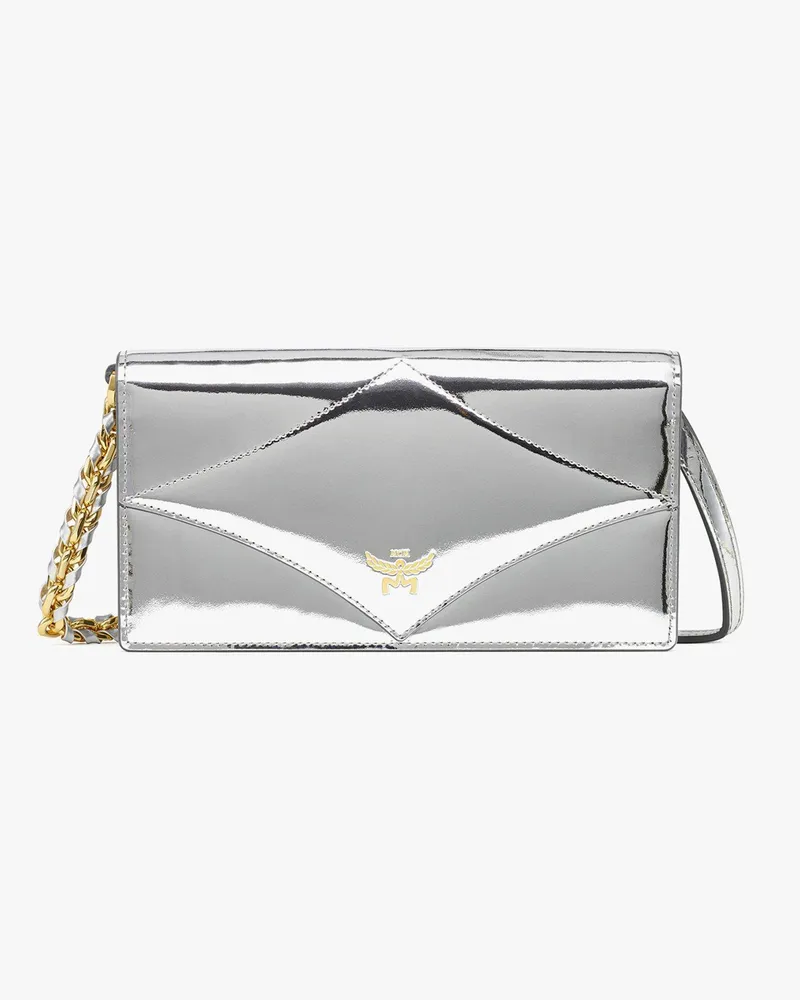 MCM Diamond Kettenriemen-Portemonnaie aus Leder mit Metallic- und Glanzeffekt Silver