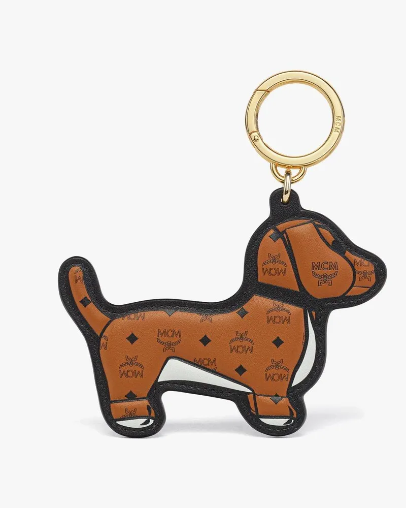 MCM Zweidimensionaler Aren Dackel-Anhänger in Visetos Cognac