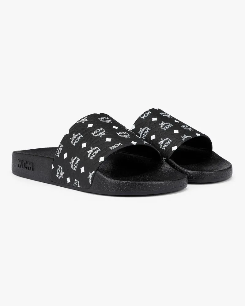 MCM Slides mit Monogramm-Print Black