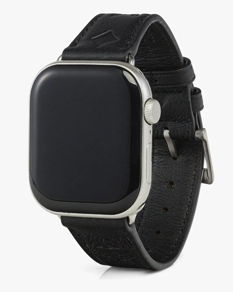 MCM Armband für Apple Watch aus geprägtem Leder mit Monogramm Black