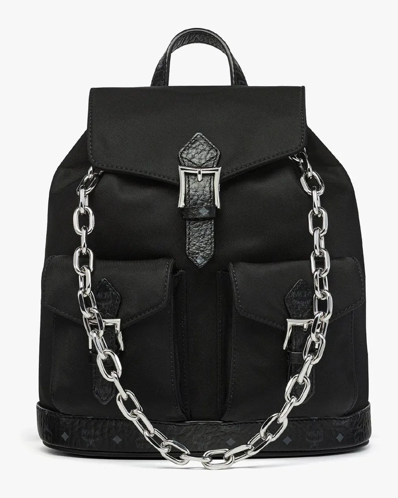 MCM Aren Rucksack aus ECONYL® und Leder mit Kordelzug Black