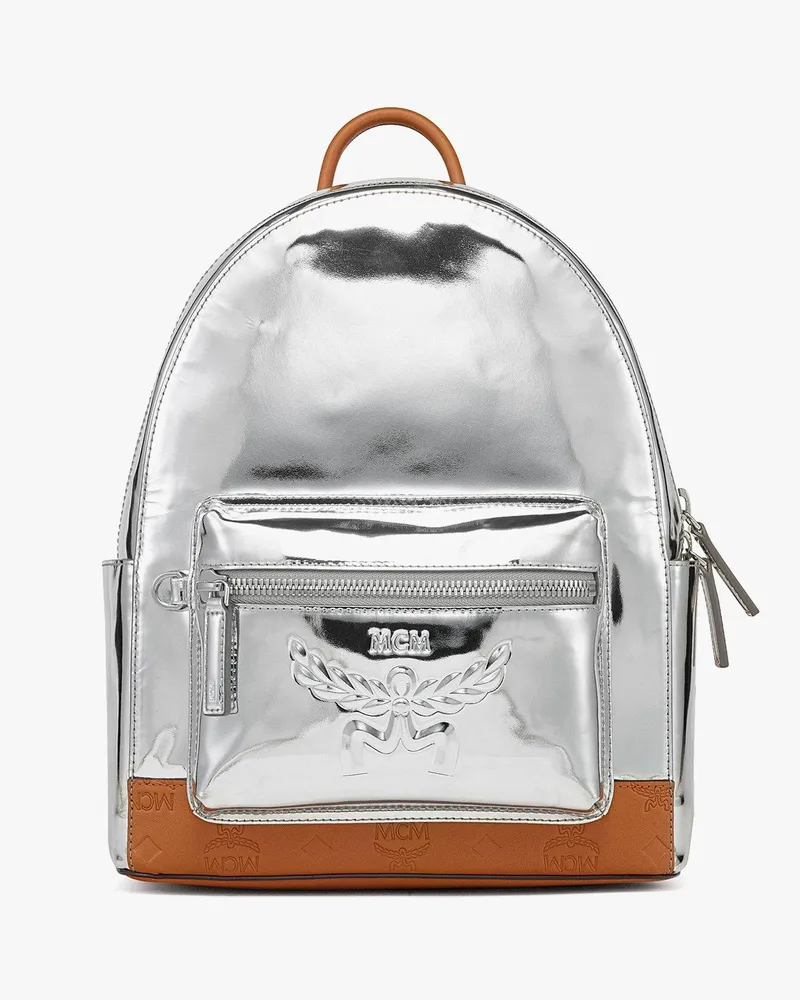 MCM Stark Rucksack aus Leder mit Metallic- und Glanzeffekt Silver