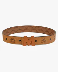 MCM Claus M Wendegürtel mit Monogramm, 3,8 cm Cognac