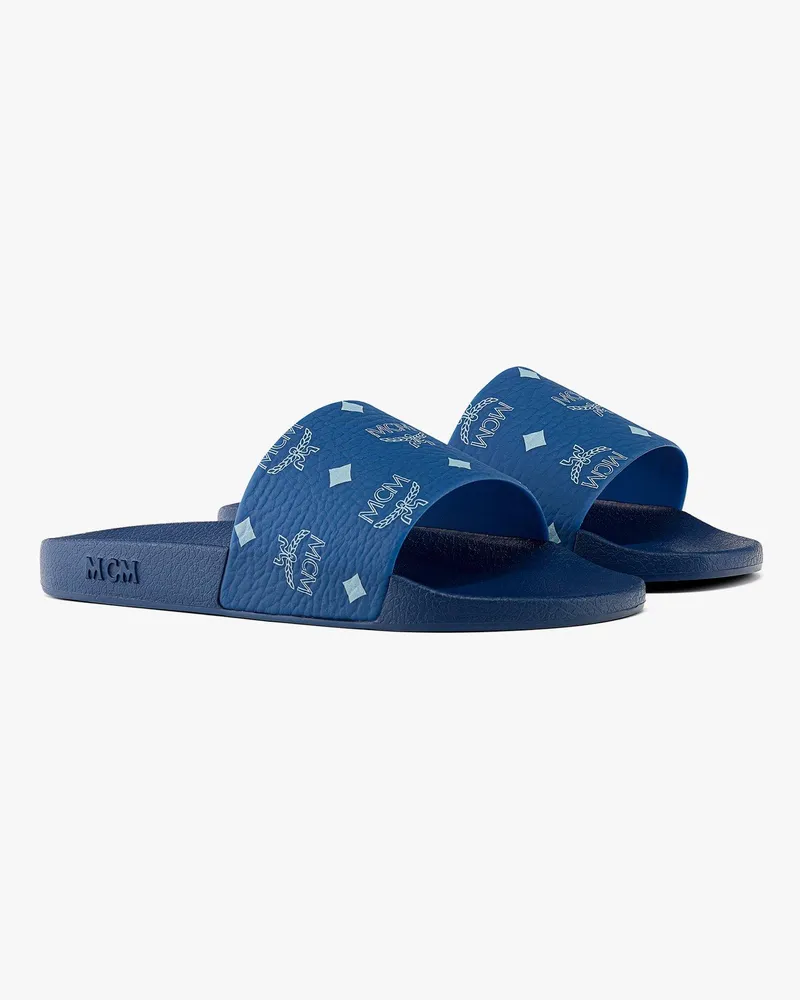 MCM Slides mit Monogramm-Print Blue
